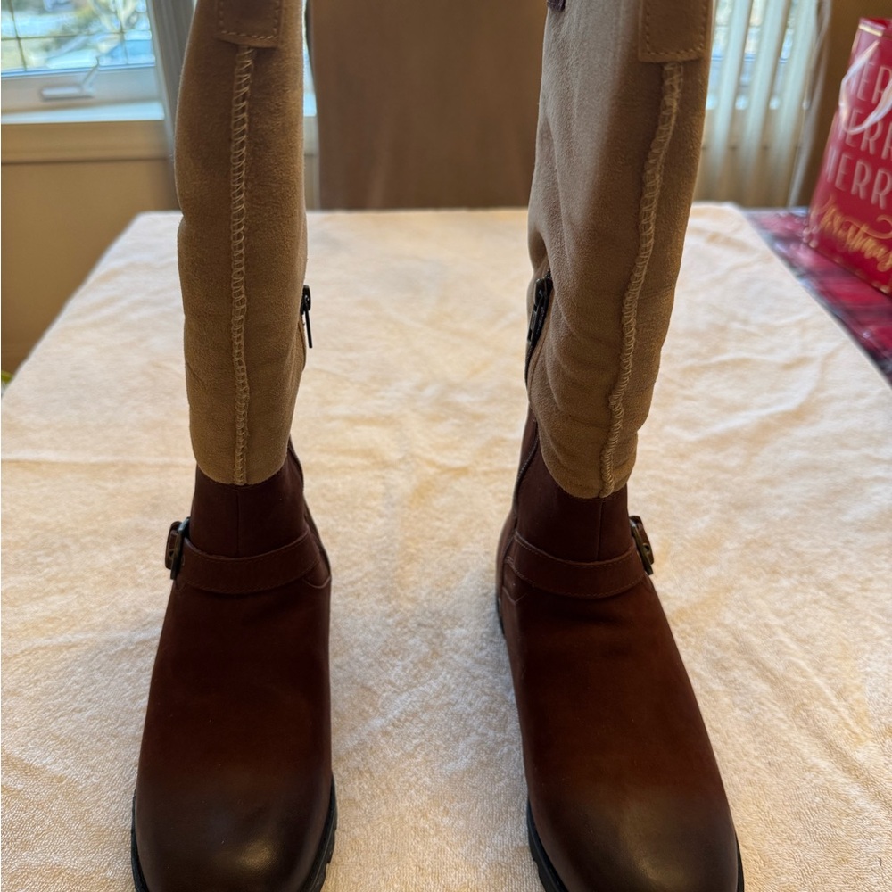 UGGS Brown and Tan Heeled Boots. Size 8, These boots are brand new comfortable